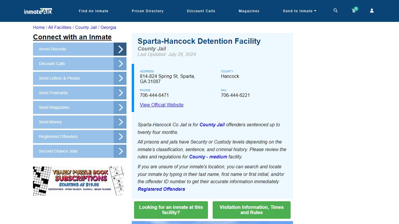 Sparta-Hancock Detention Facility - Inmate Locator